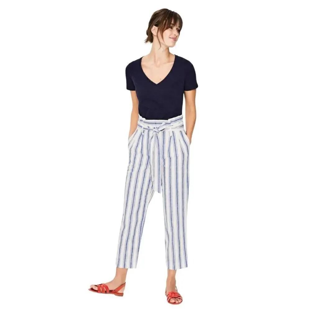 Boden St Ives paperbag striped linen blend trousers pants US 6 - Picture 2 of 11